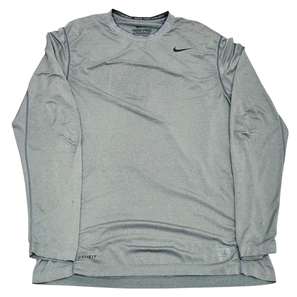 Nike Pro Combat Dri-FIT Shirt Mens Large Gray Fitted Long Sleeve Training